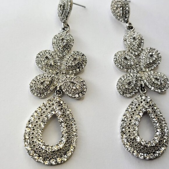 Silver Crystal Drop Earrings Dangle and Drop Earrings Bridal Earrings - Picture 2 of 7